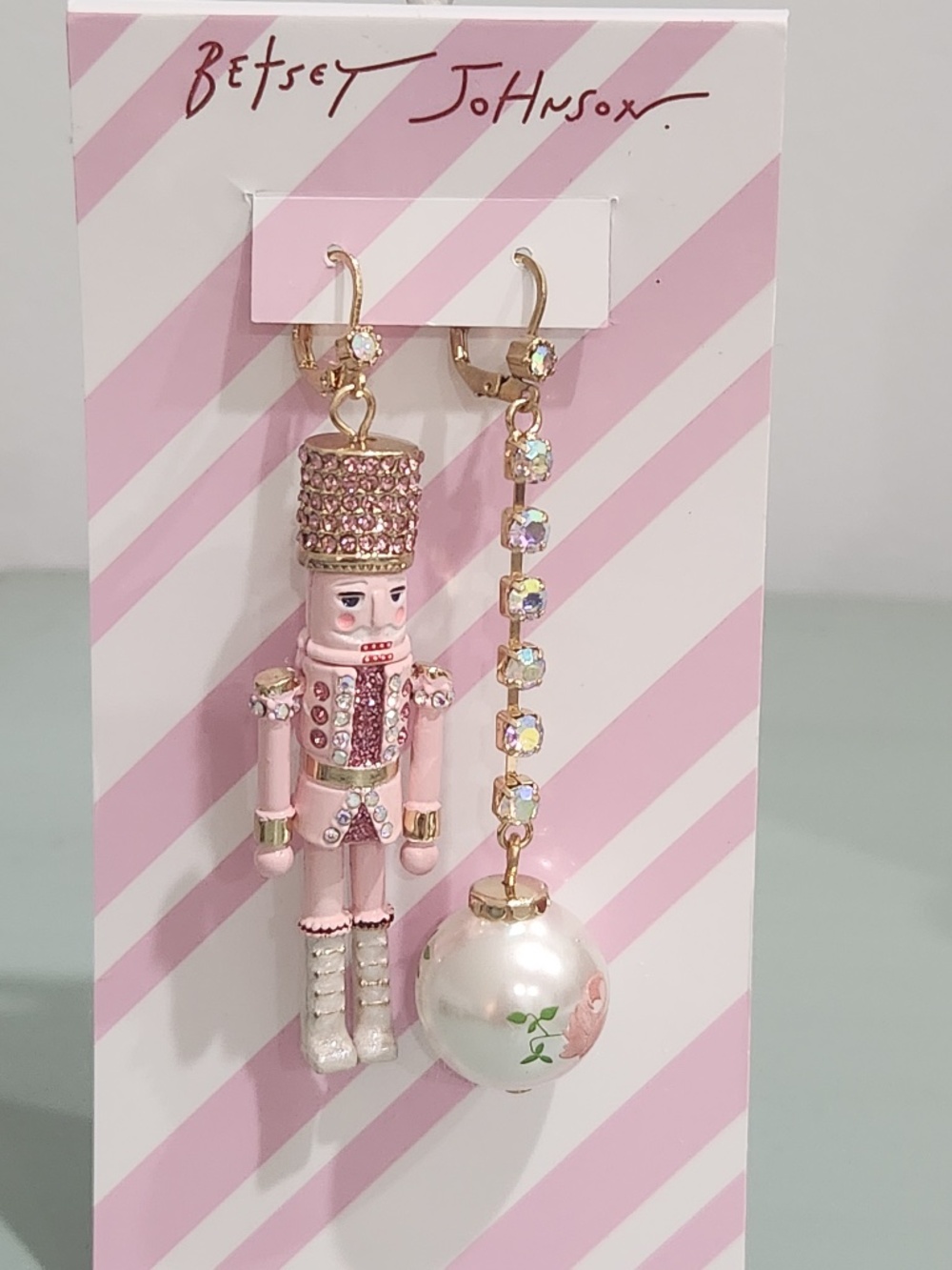 Betsey Johnson Nutcracker Earrings Mismatched Ornament Christmas Holidays 3 in L